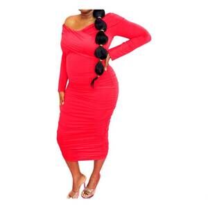 NEW GIBIU off shoulder band dress - plus in red